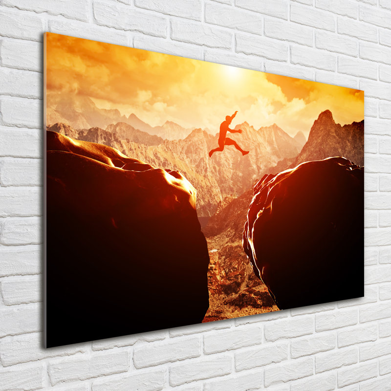 Jump Over The Precipice - No Frame Print on Glass