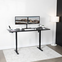 vivo Electric 60x24 Desk with Drawer & Casters, Light Wood Top, White Frame