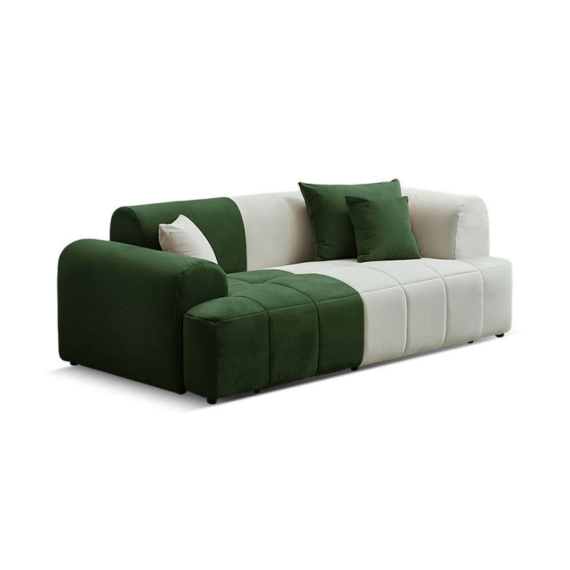 Canapé modulaire en velours blanc, Blanc/vert, H 25,59 po x l 82,68 po x P 39,37 po