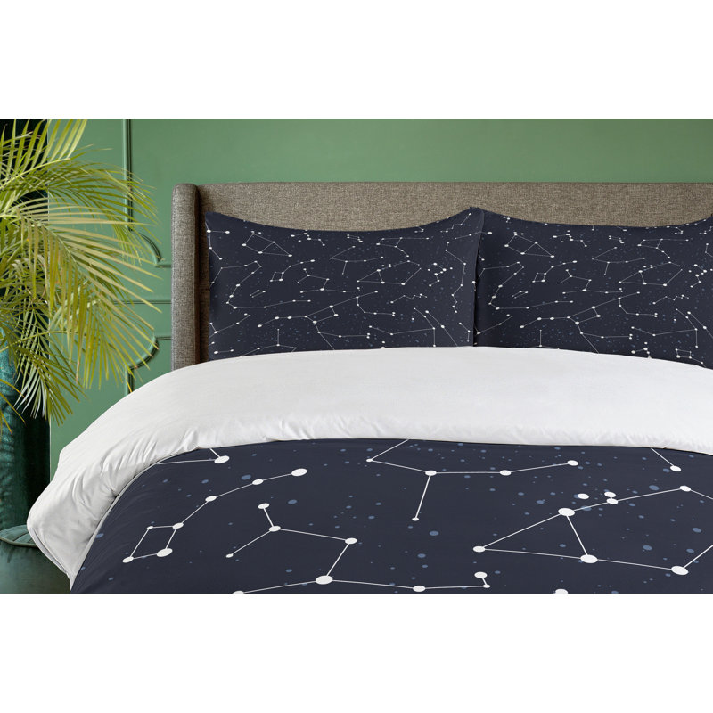 Queen Blue Constellation Microfiber Duvet Cover Set