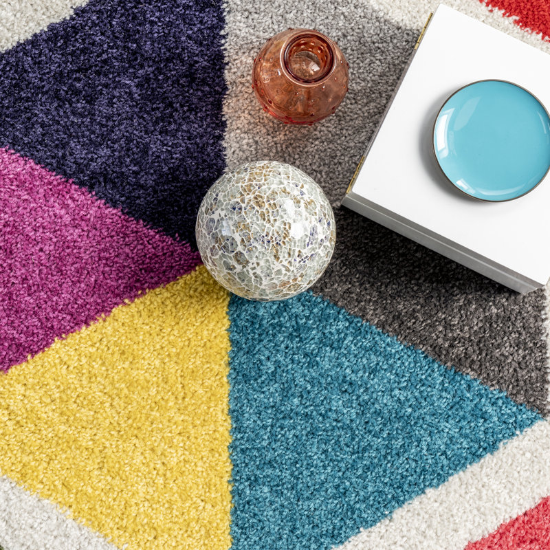 Sesto Geometric Power Loom Performance Pink/Yellow/Blue/Black Rug, Rectangle 5' x 8'