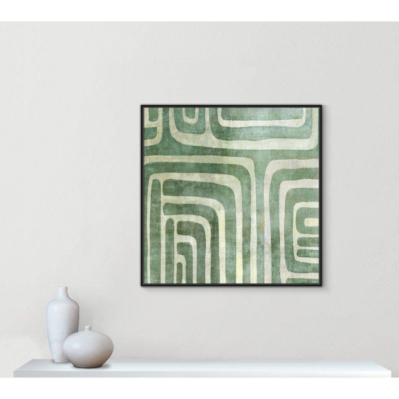 «Whimsical Green II» par Emma Peal, Toile avec cadre flottant noir, Pas de tapis, H 41,5 po x l 41,5 po x P 2 po