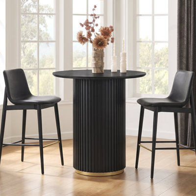 Orvyn Contemporary Minimalist Ash Veneer Counter Height Dining Table with Fluted Iron Pedestal Base and Gold Accent