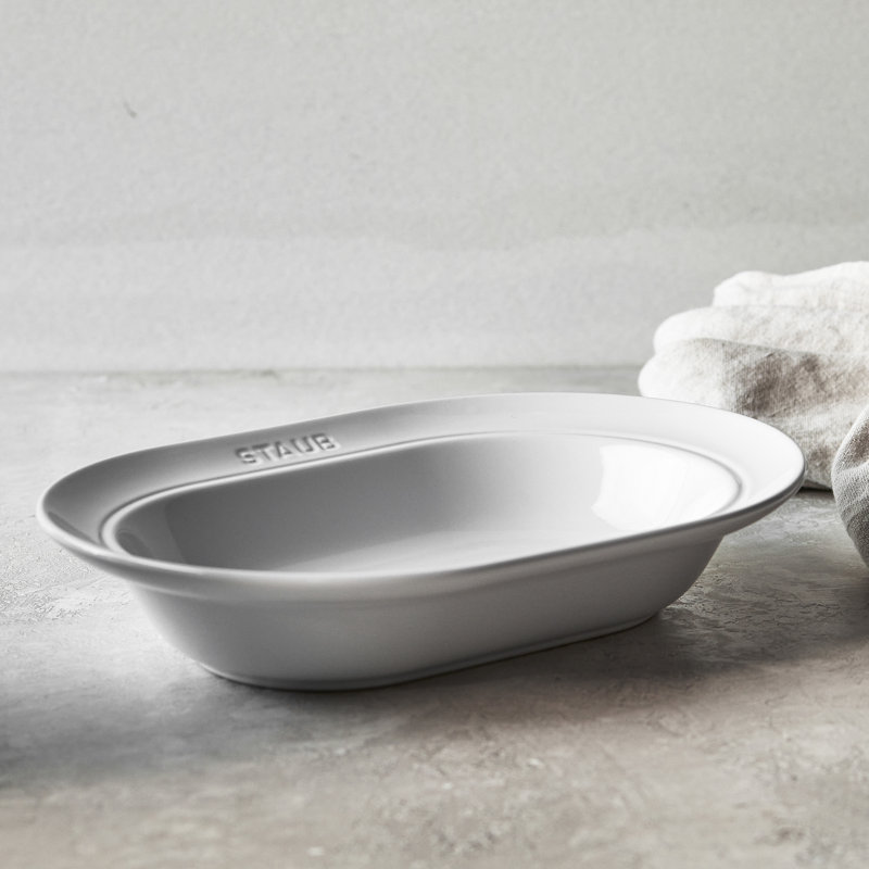 Staub Ceramic Dinnerware 10-inch Oval Serving Dish - White, White