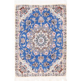 Blue Fine Hand Knotted Persian Silk & wool Nain 2'3"X 3'3"