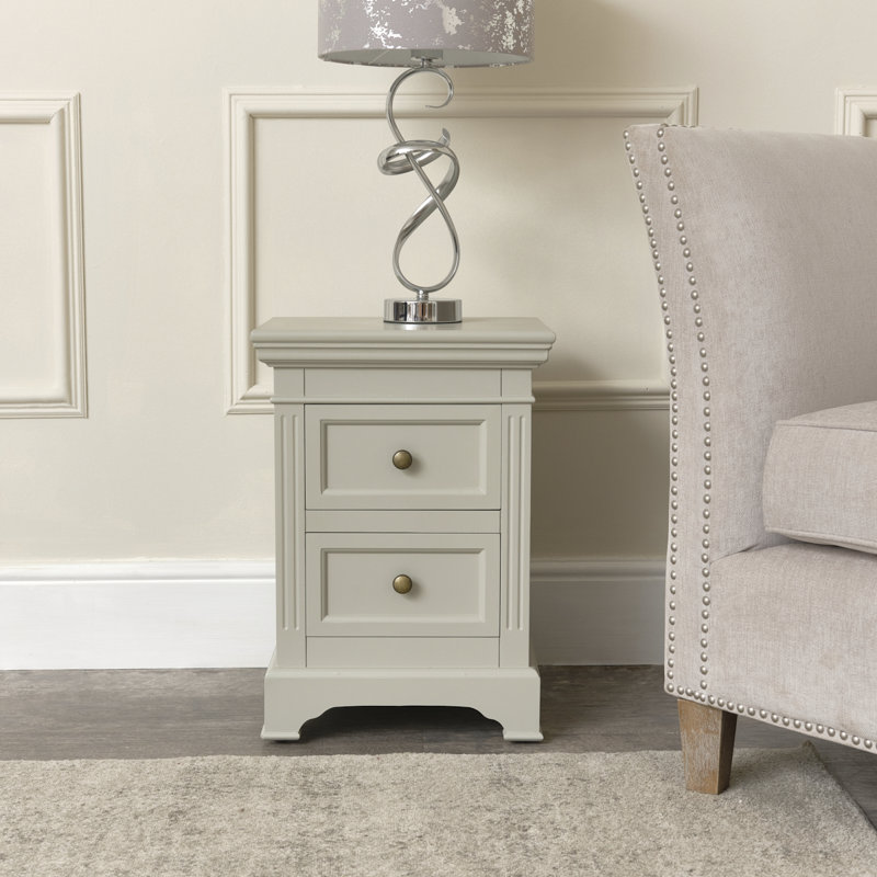 Escolta 40cm W Solid + Manufactured Wood Bedside Table, Set of 2, Taupe Grey