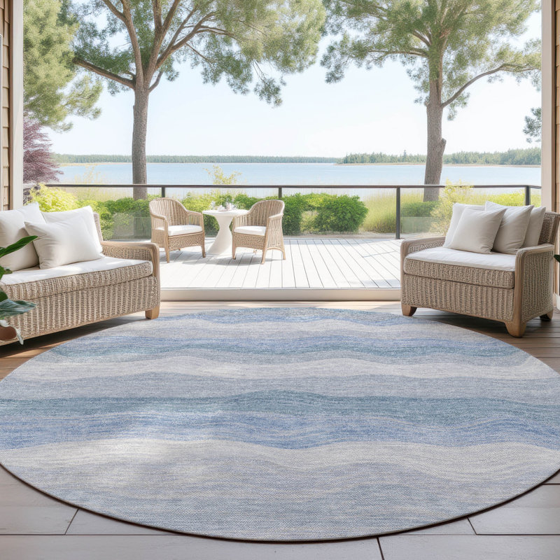 Machine Washable Indoor/Outdoor Lanphear ACN2397 Stripes Rug, Round 8'