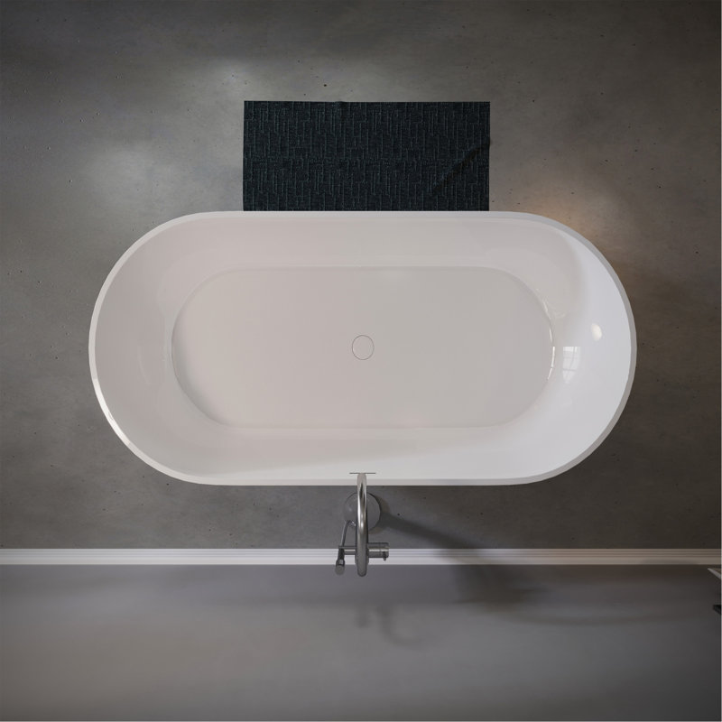59" Freestanding Solid Surface Bathtub, Luxury Stone Resin Freestanding Soaking Bathtub With Overflow And Pop-Up Drain For Contemporary Bathroom, Glossy White