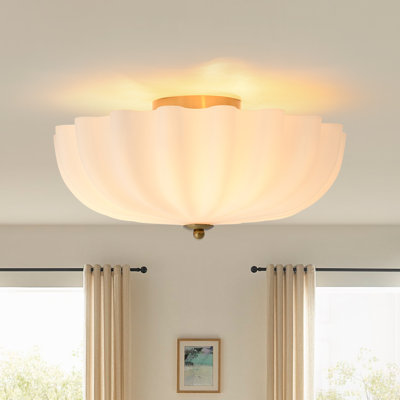 3-Light Matte White Pleated Glass Semi-Flush Mount