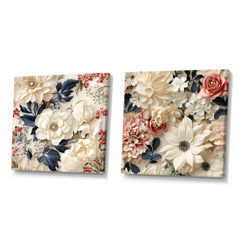 Wabansia - ensemble de 2 impressions murales florales, Toile tendue, H 16 po x l 33 po x P 1 po