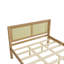 Grand lit plateforme en bois massif avec tête de lit en rotin, cadre de lit bohème de style campagnard, rangement sous le lit, aucun sommier nécessaire, bois naturel