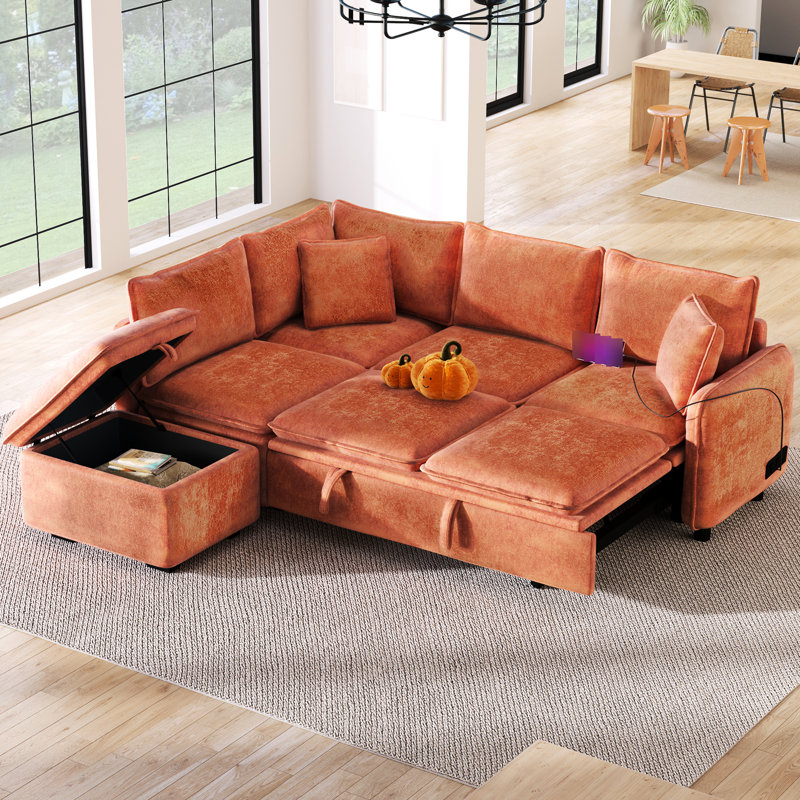Lit modulaire avec coussins confortables, orange - salon relaxant avec rangement et coussins confortables, Orange