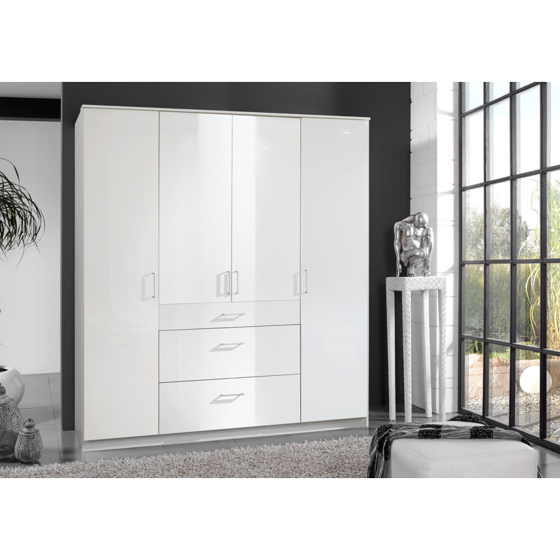 Baller 4 Door Manufactured Wood Wardrobe, Alpine white, Pearl-gloss white/Alpine white