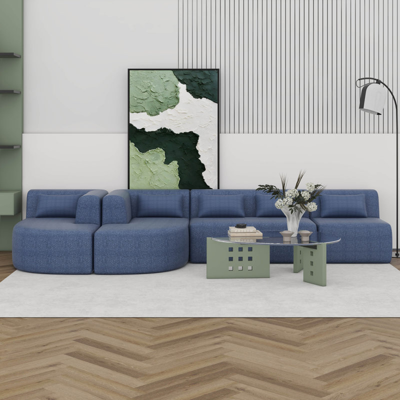 Canapé modulaire de 144 po avec deux chaises longues et cinq coussins de dossier, canapé-lit à combinaison libre pour le salon