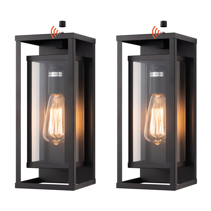 Polikron Classic Outdoor Wall Sconce 1 Light with Dusk to Dawn in Matte Black Rectangular, 13.78" H x 5.71" W x 5.71" D