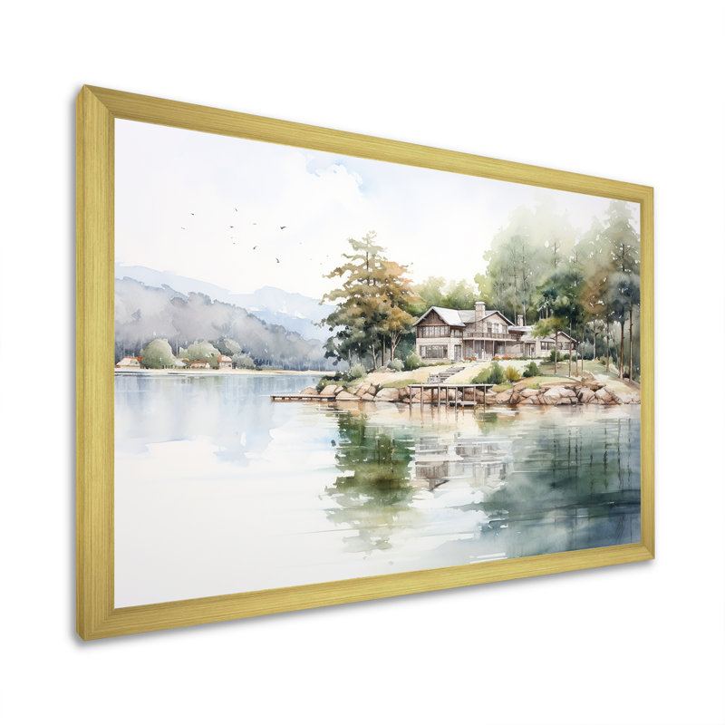 Beauté réfléchissante Lake House, Cadre doré simple, H 12 po x l 20 po x P 1 po
