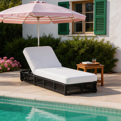 Kellan Adjustable Back Pool Chaise Lounge, Woven Rope & Iron Frame with Thick Cushion, Outdoor Patio Lounger for Poolside, Beach, Backyard