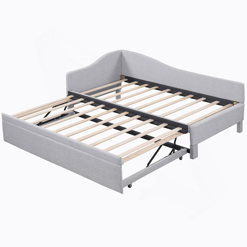 Twin Size Upholstered L-Shaped Upholstered Daybed With Pop Up Trundle, Gray, Gray