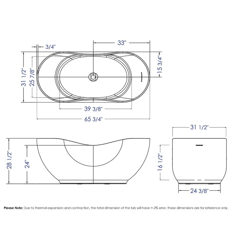 65.75'' x 31.5'' Soaking Resin Bathtub