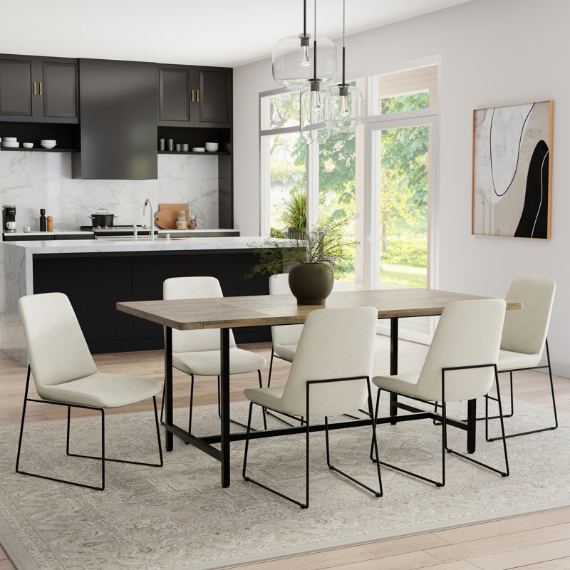 Corina Linen-Look Upholstered Dining Chair with Sled-Style Metal Base in Contemporary Style (Set of 2), Brown