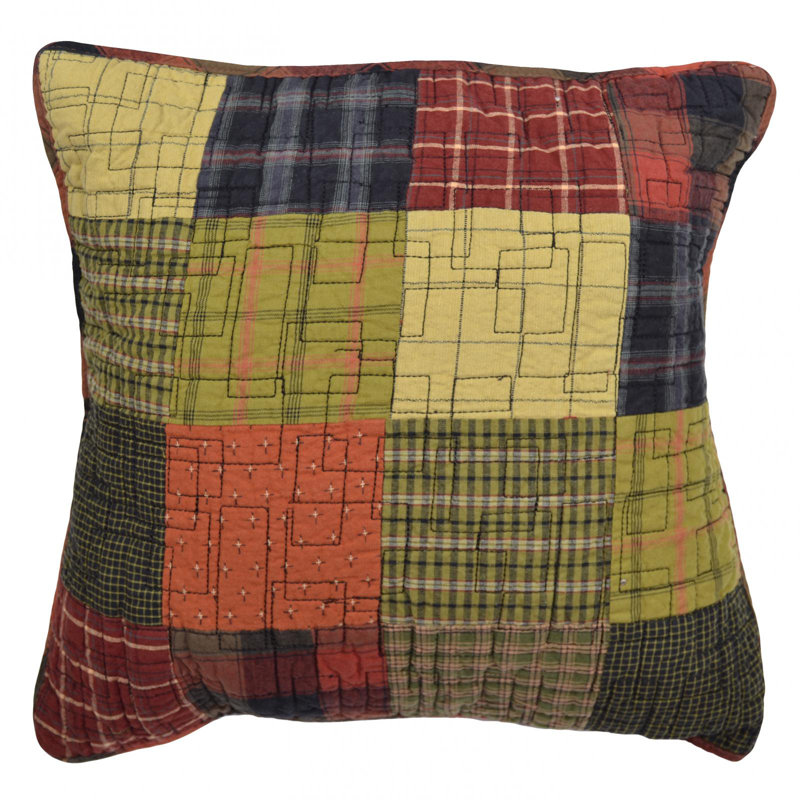 Woodland Square Patchwork Cotton Reversible Throw Pillow
