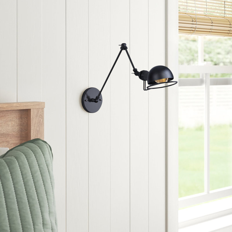Mekhail 1 - Light Black/Gold Shade Classic Dimmable Swing Arm Wall Sconces, Black