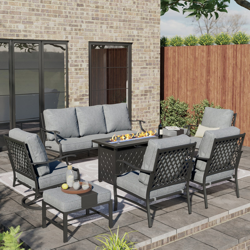 Ensemble de conversation de patio pour 9 personnes avec 2 fauteuils pivotants Akadian, Oui