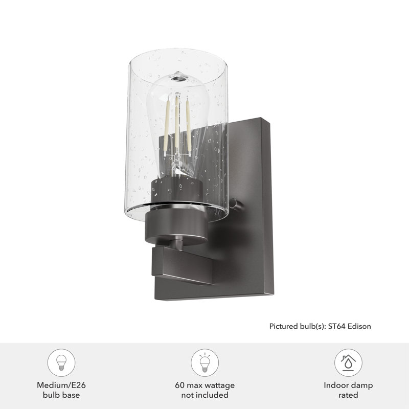 Noble Bronze Dimmable Metal Wall Sconce with Seeded Glass Shade