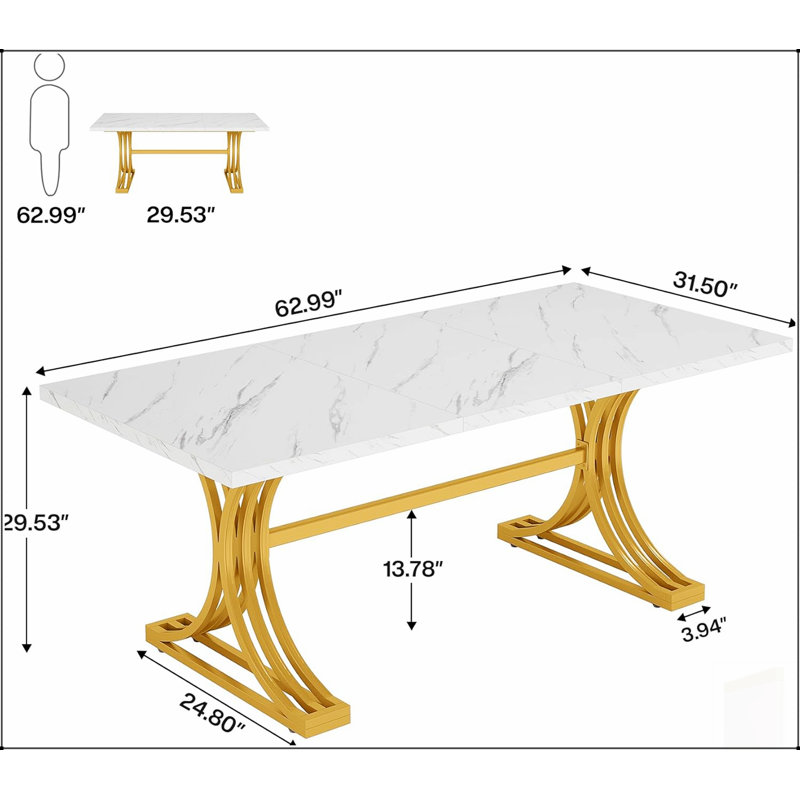 Bureau de direction moderne de 63 pouces avec plateau en faux marbre et pieds dorés élégants, parfait pour le bureau à domicile et le bureau