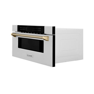 ZLINE Autograph 30 in. Microwave Drawer in Stainless Steel and Polished Nickel Helix Handle