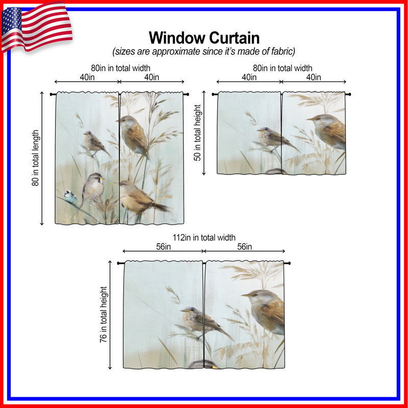 Rideaux de fenêtre Birds On Grass, Obscurcissement de chambre, 20 po x 80 po - 2 panneaux