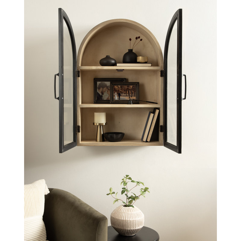 Armoire arquée en bois pour rangement mural, Noir / brun