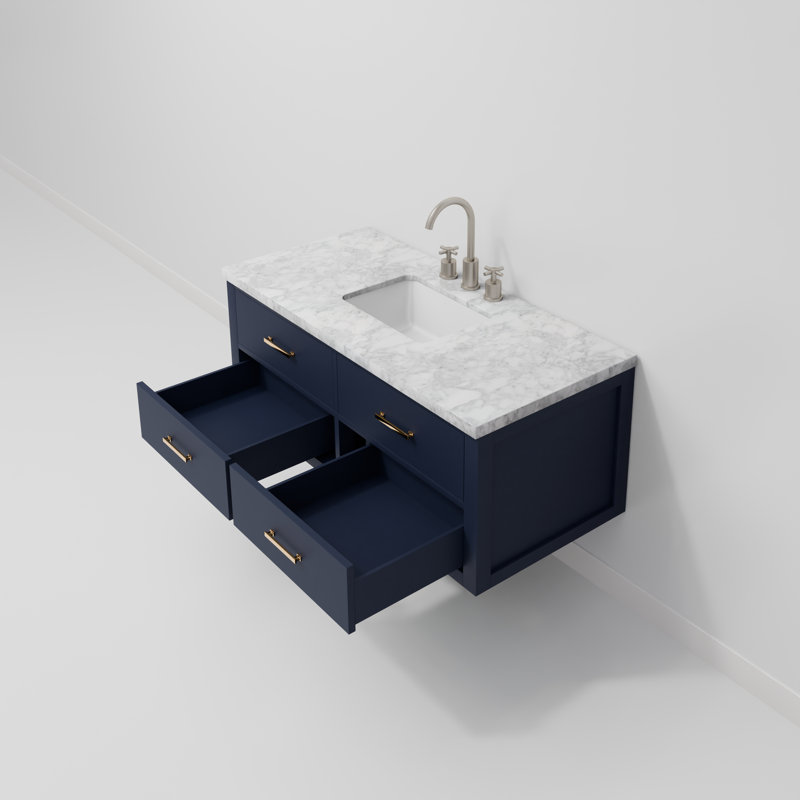 Ensemble de meuble-lavabo simple 48 po x P 22 po Castor, Bleu, Marbre de Carrare blanc