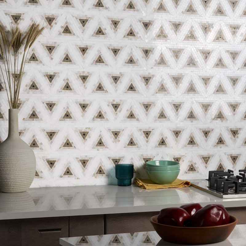 Ako 5" Triangle Marble Micro Mosaic Tile, Saint Laurent Brown