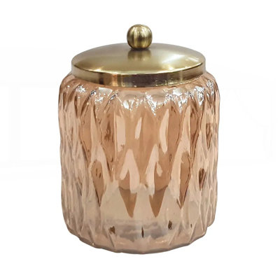 Glacier Amber Vanity Glass Jar, Stylish Storage for Cotton Swabs, Rounds, Balls, Sponges & Bath Salts, Decorative Canister for Bathroom and Bedroom