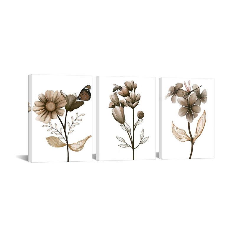 3 Piece Wrapped Canvas Print, Brown