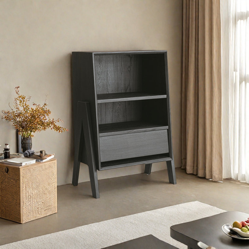 Une bibliothèque tendance de style wabi-sabi, Noir, (2 tablettes) H 37,40 po x l 25,10 po x P 15,70 po