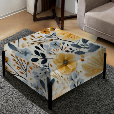 Yellow And Blue Geometric Floral Harmony Fusion - Floral Large Square Ottoman