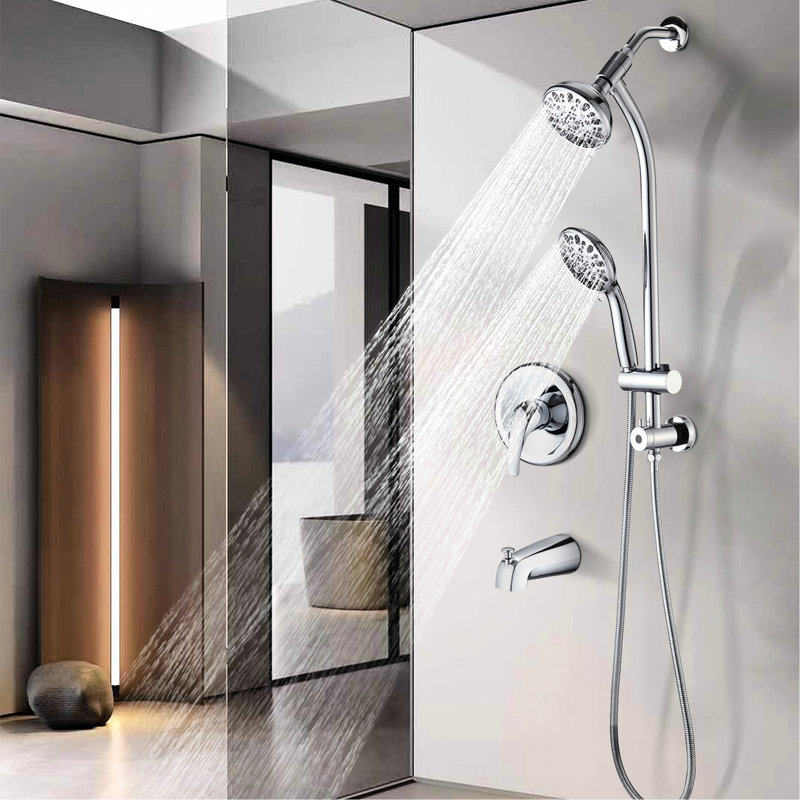 7-Setting Dual Shower Head Spa With - Stainless Steel Slide, Wall Mount Drill- Head, Finish