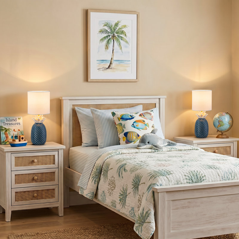 16.25" Pineapple Ceramic Table Lamp With Linen Shade, Novelty Desk Lamp For Nightstand,bedroom (blue And White), Blue/White