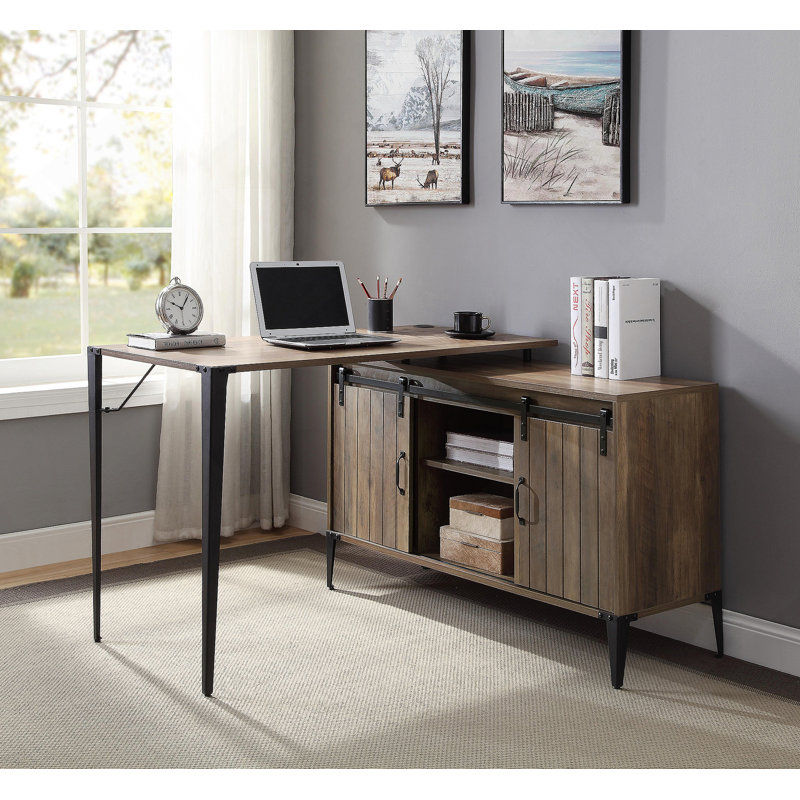 Bureau d'écriture avec porte de grange coulissante, Chêne rustique