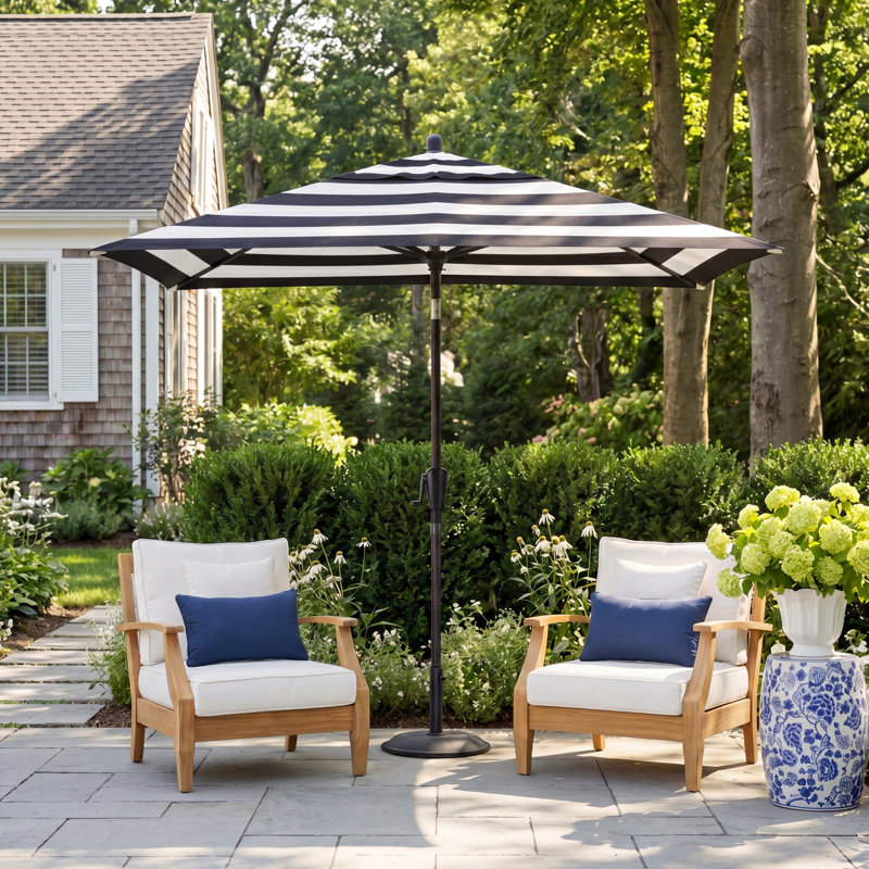 Natalie 103'' x 78'' Rectangular Market Umbrella, Black Sapphire, Black Stripe Sunbrella®