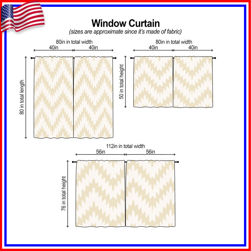 Rideaux de fenêtre beige à motif en zigzag et obscurcissant - 2 panneaux, 80in x 52in - 2 panels, Room Darkening