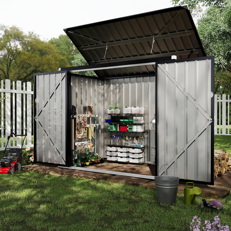 3x6 FT Garbage Bin Shed Stores, Outdoor Trash Can Storage 2 Binsgarbage Bin Storage Shed, Metal Trash Shed Waterproof Outside Storage
