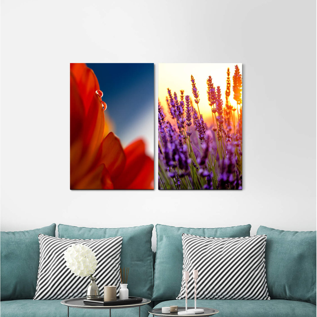 2-tlg. Leinwandbilder-Set - Fotografie „Flowers Lavender Summer Heat Blossom Idyllic Sun”