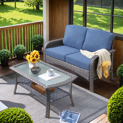 Jordanlee 2 - Person Outdoor Seating Group With Cushions With A Coffee Table by Winston Porter