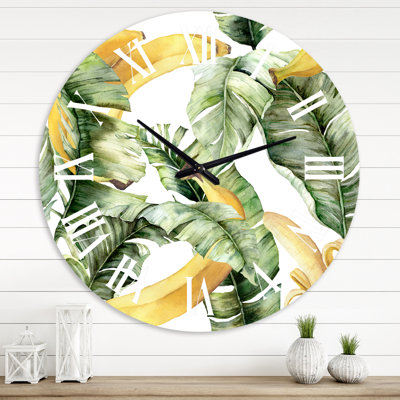 Bananes mûres avec feuilles - horloge murale nautique et côtière