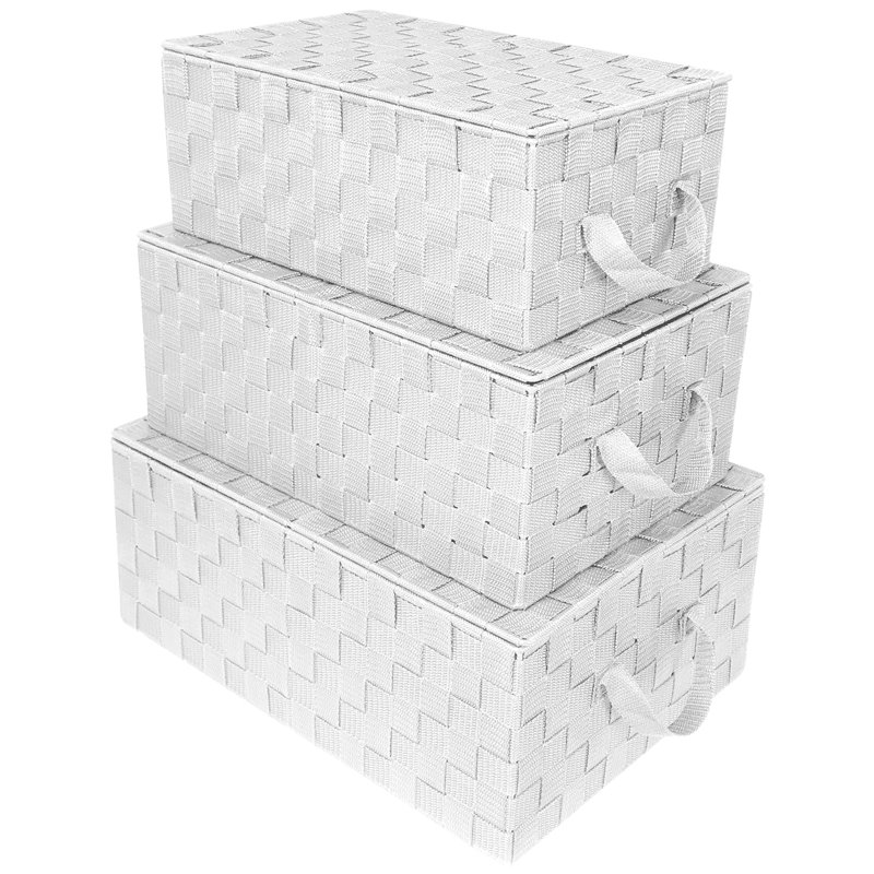 White Woven Lid Storage Basket Set