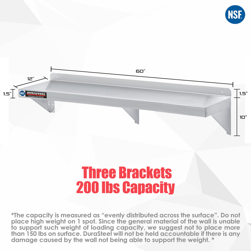 60" Wide Stainless Steel Wall Shelf for Commercial Use