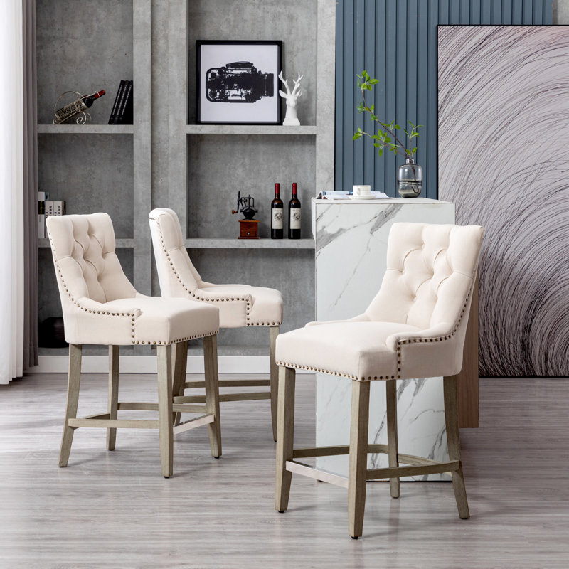 Wren 24" Counter Stool (Set of 3), Beige Linen/Black Frame
